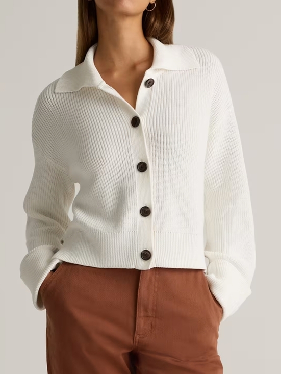 Quince Sweaters - Quince 100% Organic Cotton Fisherman Collared Cardigan In Ivory Size Large